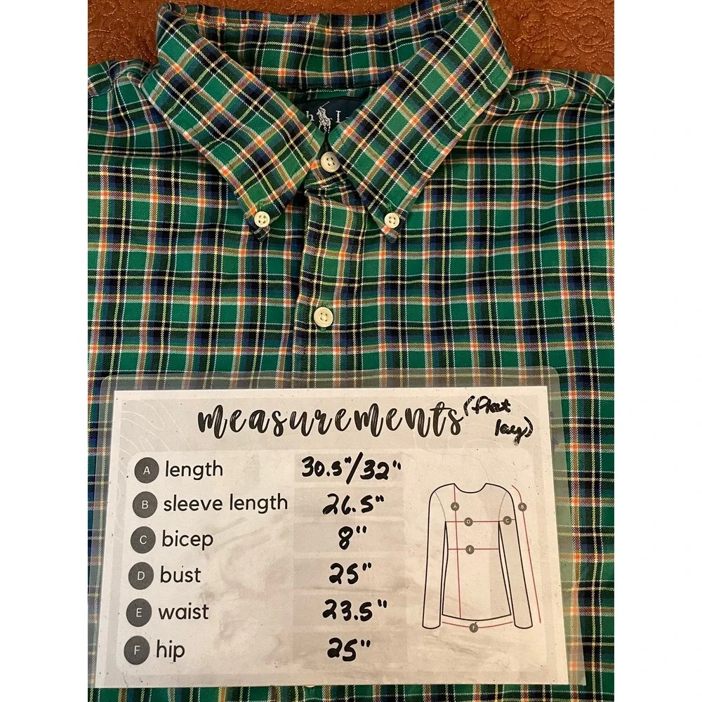 Polo Ralph Lauren Mens XL Custom Fit‎ Green Plaid Button Down Long Sleeve Shirt